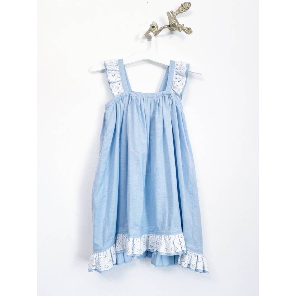 🖤Yves Saint Laurent Light Blue girls VINTAGE  dress eyelet Fabric Detail